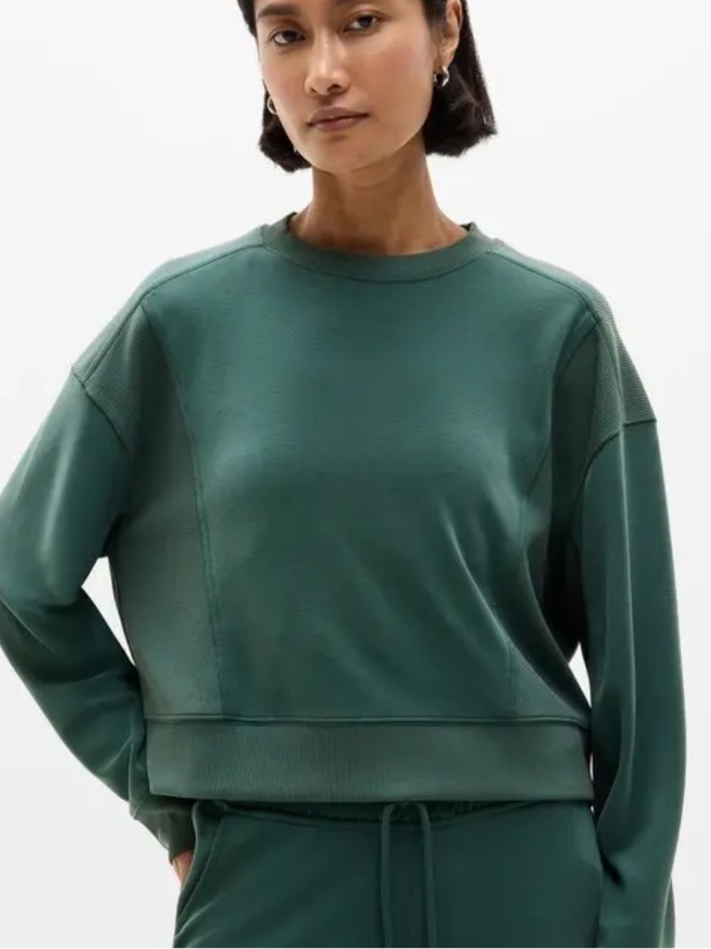 Athleta Seasoft Rib Crewneck Sweatshirt in Forest Green